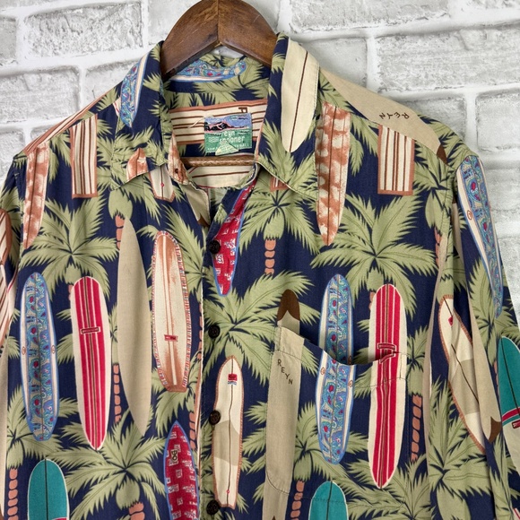 VTG Reyn Spooner Tropical Surfboard Print Hawaiian Button Shirt Mens Large Flaws - Picture 2 of 7
